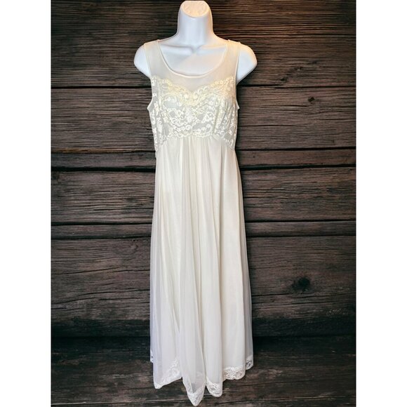 Vtg Shadow Line Nylon Ivory White Lace Maxi Intimate Sheer Slip Dress & Robe PS - Picture 7 of 16